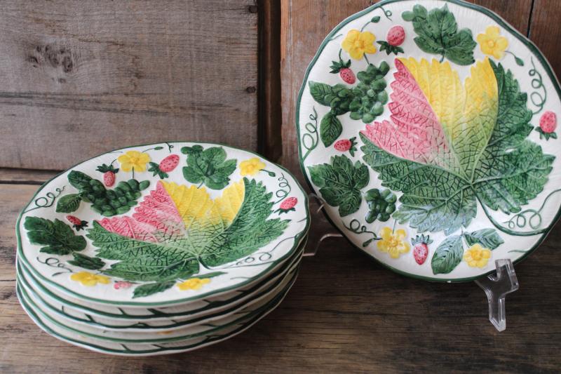 1940s vintage Western Germany pottery plates, majolica style botanical ...