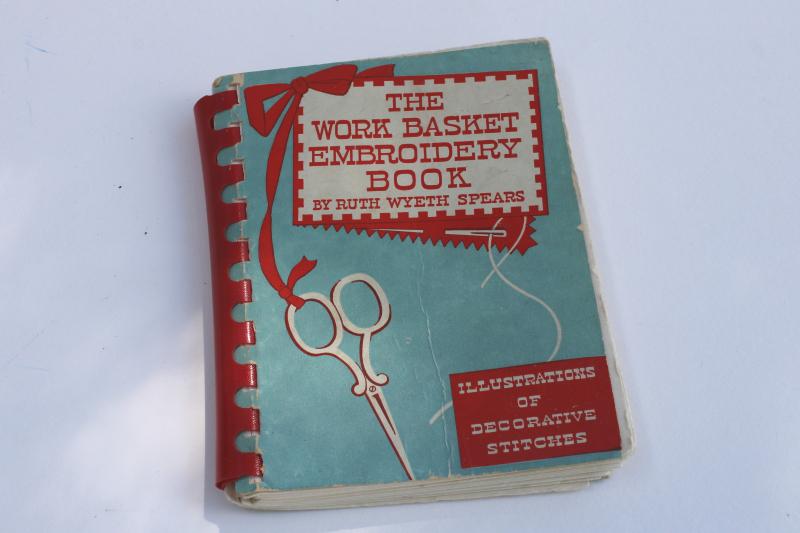 photo of 1940s vintage Workbasket needlework book, illustrated embroidery stitches how-to #1