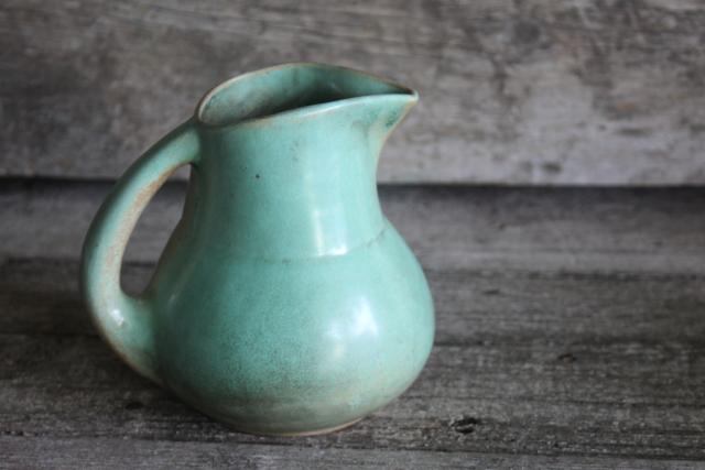 photo of 1940s vintage art pottery, green glaze pitcher vase, Shearwater pottery from Mississippi #1