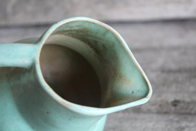 photo of 1940s vintage art pottery, green glaze pitcher vase, Shearwater pottery from Mississippi #3