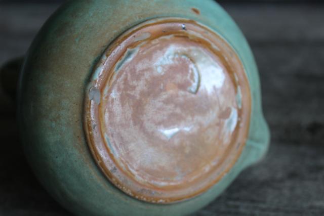 photo of 1940s vintage art pottery, green glaze pitcher vase, Shearwater pottery from Mississippi #5