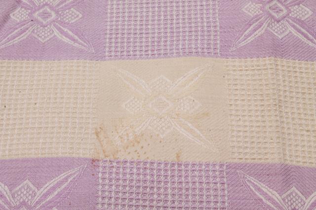 photo of 1940s vintage bedspread, star pattern waffle weave summer weight cotton coverlet #2