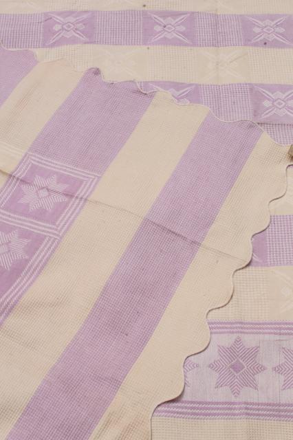 photo of 1940s vintage bedspread, star pattern waffle weave summer weight cotton coverlet #3