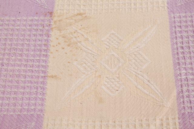 photo of 1940s vintage bedspread, star pattern waffle weave summer weight cotton coverlet #7