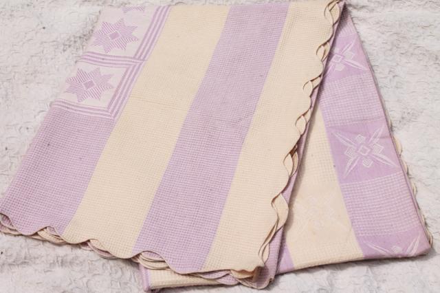 photo of 1940s vintage bedspread, star pattern waffle weave summer weight cotton coverlet #8