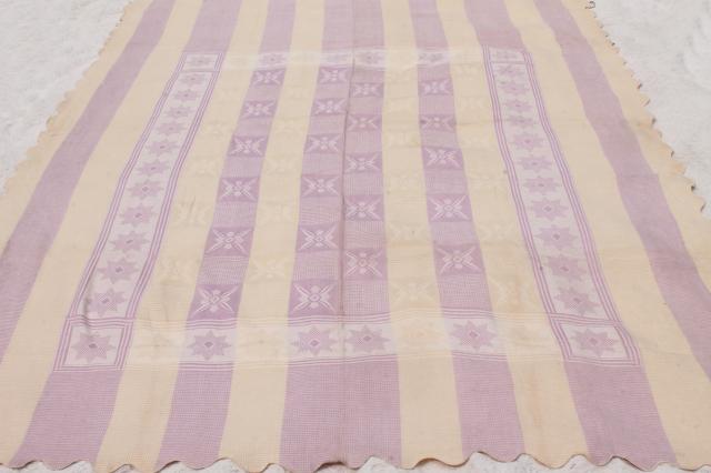 photo of 1940s vintage bedspread, star pattern waffle weave summer weight cotton coverlet #10