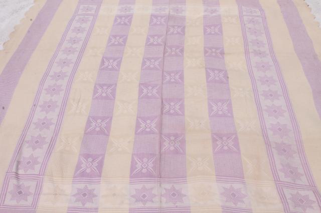 photo of 1940s vintage bedspread, star pattern waffle weave summer weight cotton coverlet #12