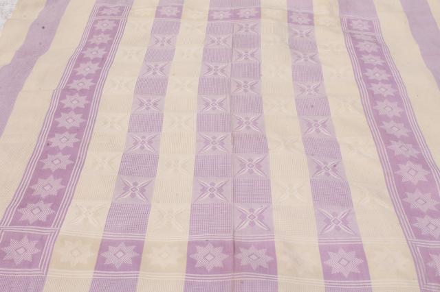 photo of 1940s vintage bedspread, star pattern waffle weave summer weight cotton coverlet #7