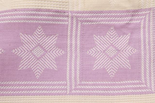 photo of 1940s vintage bedspread, star pattern waffle weave summer weight cotton coverlet #9