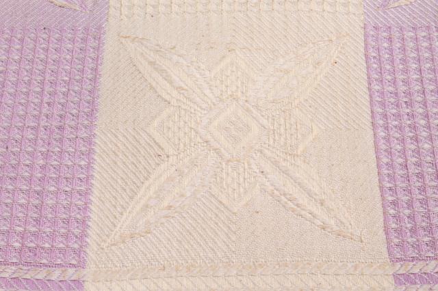 photo of 1940s vintage bedspread, star pattern waffle weave summer weight cotton coverlet #11