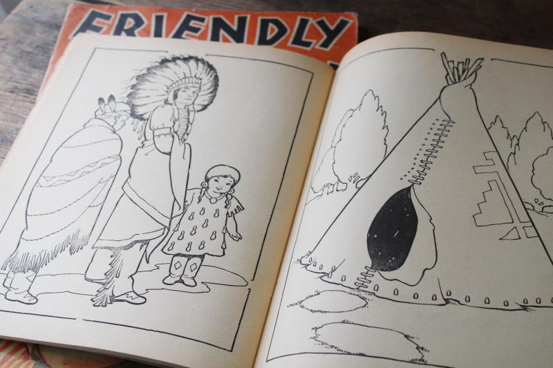 photo of 1940s vintage coloring books, children's book lot w/ great old illustrations #7