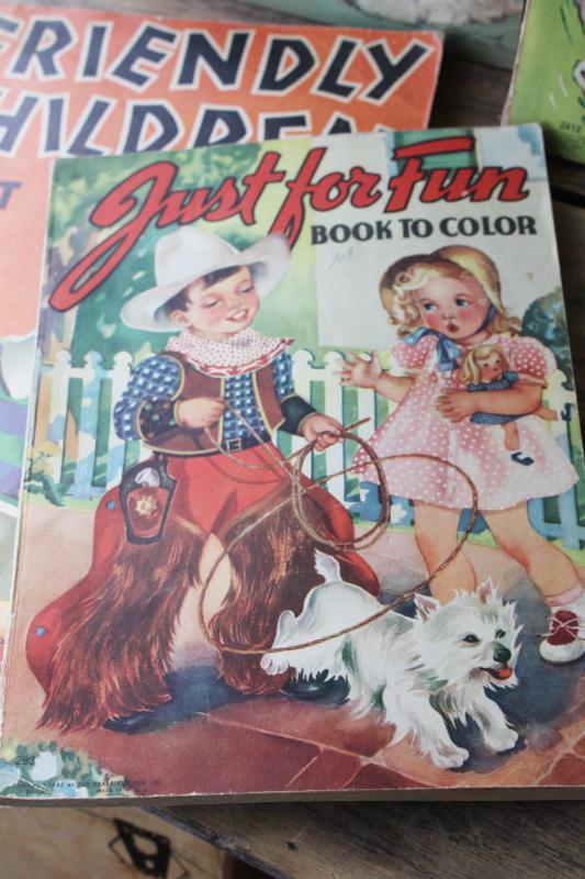 photo of 1940s vintage coloring books, children's book lot w/ great old illustrations #10