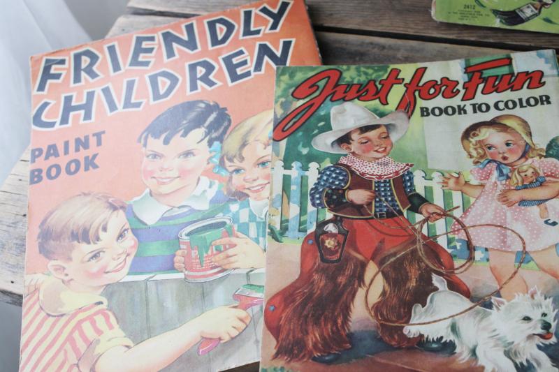 photo of 1940s vintage coloring books, children's book lot w/ great old illustrations #12