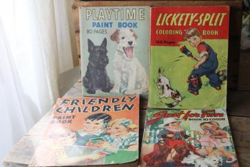 photo of 1940s vintage coloring books, children's book lot w/ great old illustrations