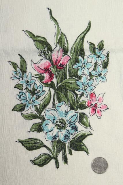 photo of 1940s vintage cotton barkcloth, print spring flowers tulips anemones floral bouquet #6