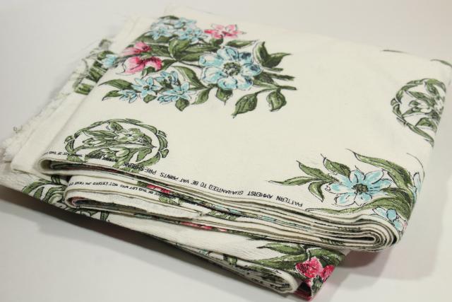 photo of 1940s vintage cotton barkcloth, print spring flowers tulips anemones floral bouquet #7