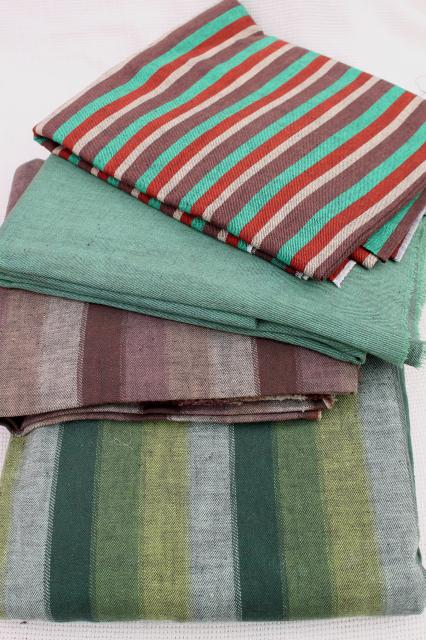 photo of 1940s vintage cotton fabric lot, striped shirting work shirt or sport camp stripes #1
