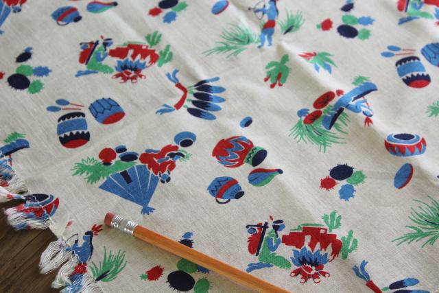 photo of 1940s vintage cotton feed sack fabric Native American Indian print, very retro! #1