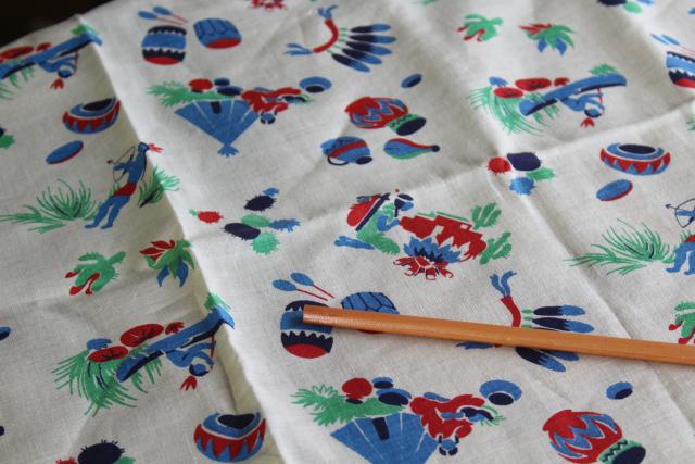 photo of 1940s vintage cotton feed sack fabric Native American Indian print, very retro! #3