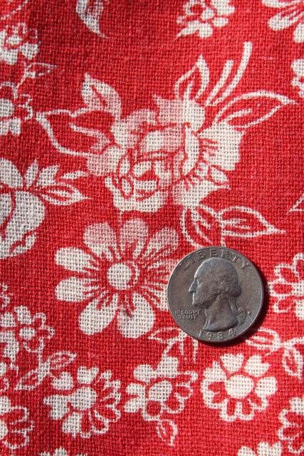 photo of 1940s vintage cotton feed sack fabric, floral print white flowers on red #2