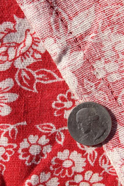 photo of 1940s vintage cotton feed sack fabric, floral print white flowers on red #5