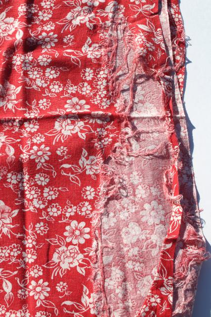 photo of 1940s vintage cotton feed sack fabric, floral print white flowers on red #6