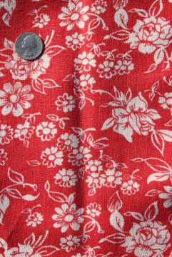 catalog photo of 1940s vintage cotton feed sack fabric, floral print white flowers on red