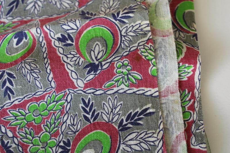 photo of 1940s vintage cotton feed sack fabric, hankies print in mauve, grey, bright green #2