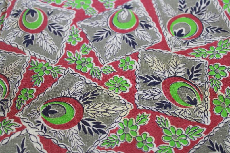 photo of 1940s vintage cotton feed sack fabric, hankies print in mauve, grey, bright green #5