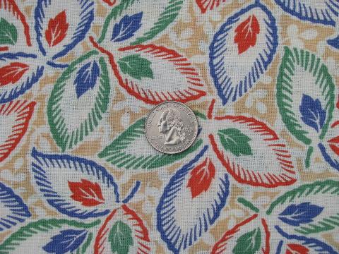 photo of 1940's vintage cotton feed sack fabric, leaf pattern print #1