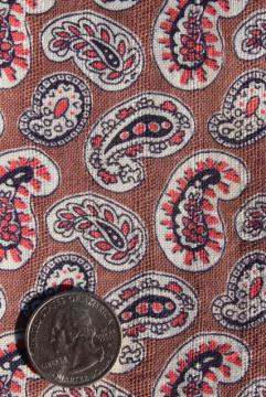 catalog photo of 1940s vintage cotton feed sack fabric, paisley print coral pink & tan