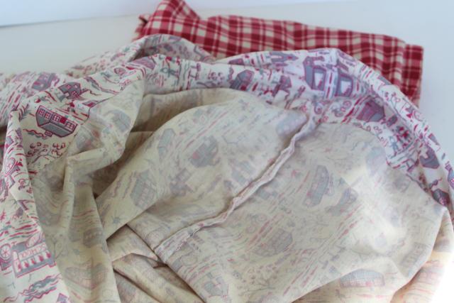 photo of 1940s vintage cotton feed sack fabric, red plaid, country barn print - farmhouse pillowcases #3