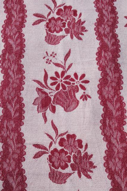 photo of 1940s vintage cotton jacquard bedspread, burgundy wine & white flower basket pattern #3