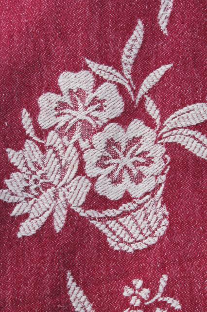 photo of 1940s vintage cotton jacquard bedspread, burgundy wine & white flower basket pattern #8