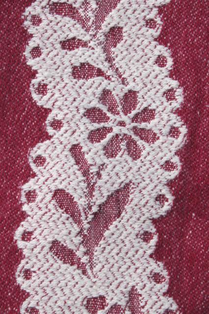 photo of 1940s vintage cotton jacquard bedspread, burgundy wine & white flower basket pattern #9