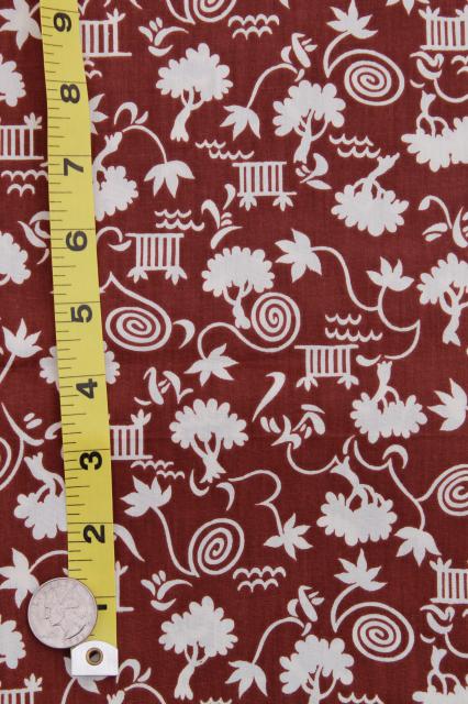 photo of 1940s vintage cotton print fabric, brown & white dress / skirt material, tree in a garden #2