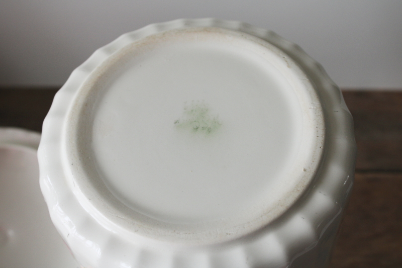 photo of 1940s vintage covered casserole bowl w/ pink roses floral, cottage kitchen cookie jar  #4