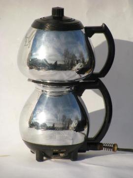 catalog photo of 1940s vintage deco chrome / stainless Sunbeam electric percolator coffee pot