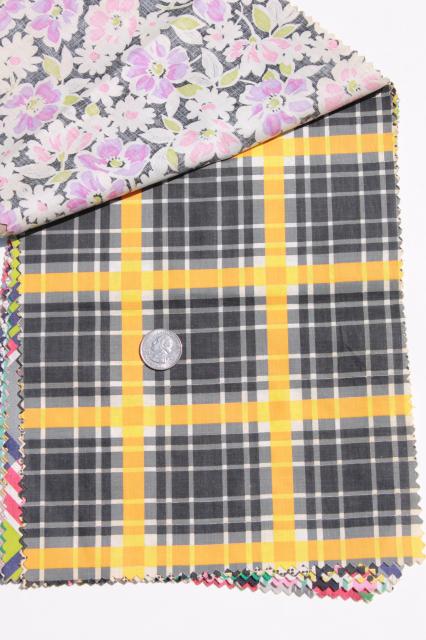photo of 1940s vintage fabric swatches, sample books of prints & solid colored cotton fabrics #7