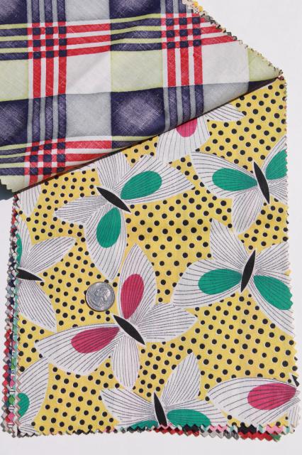 photo of 1940s vintage fabric swatches, sample books of prints & solid colored cotton fabrics #8