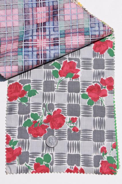 photo of 1940s vintage fabric swatches, sample books of prints & solid colored cotton fabrics #10