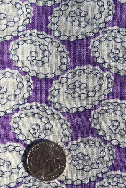 photo of 1940s vintage feed sack fabric, violet purple printed cotton material #1