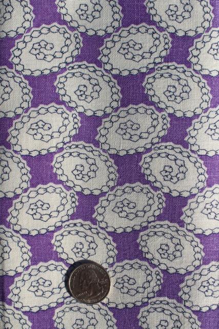 photo of 1940s vintage feed sack fabric, violet purple printed cotton material #2