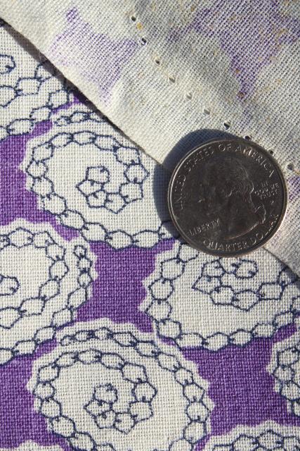 photo of 1940s vintage feed sack fabric, violet purple printed cotton material #4