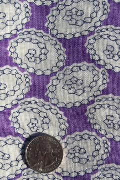 catalog photo of 1940s vintage feed sack fabric, violet purple printed cotton material