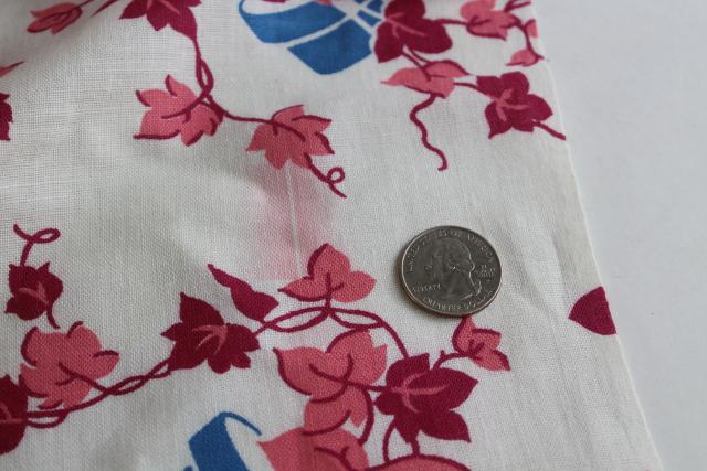 photo of 1940s vintage feed sack print cotton yardage, 5 1/2 yards uncut feedsack fabric printed ivy #2