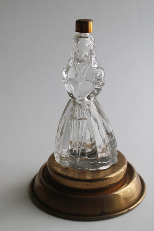 photo of 1940s vintage figural glass cologne bottle, Babs Creations parasol lady  #1