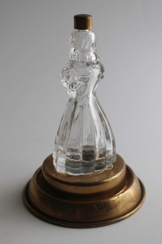 photo of 1940s vintage figural glass cologne bottle, Babs Creations parasol lady  #2