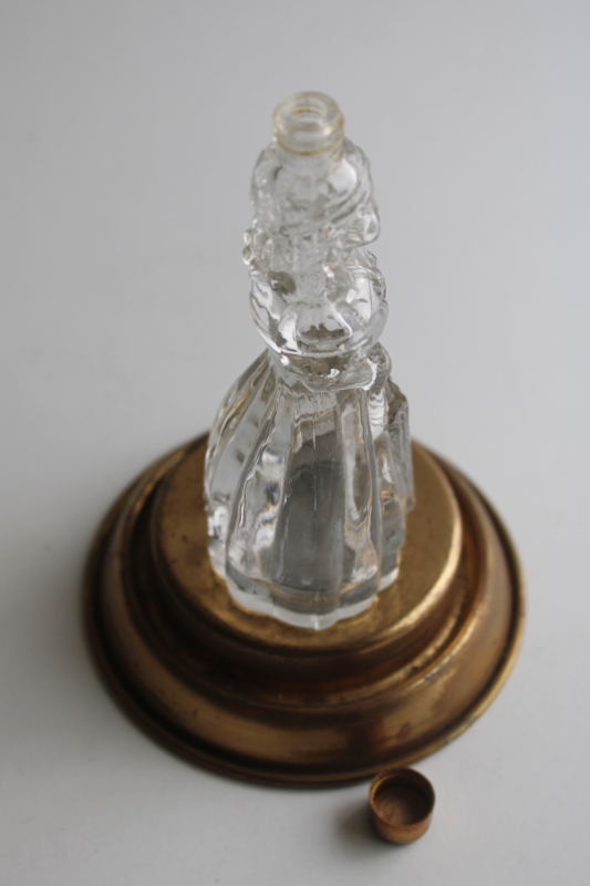 photo of 1940s vintage figural glass cologne bottle, Babs Creations parasol lady  #3