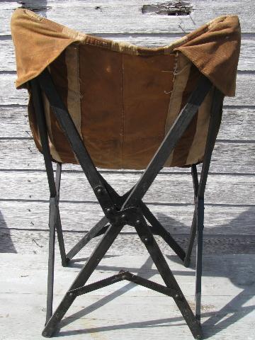 photo of 1940s vintage folding camp or beach chair w/ old striped cotton seat #4